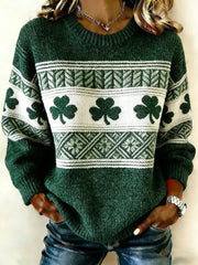 Women's St Patrick's Day Shamrock Print Crew Neck Sweater
