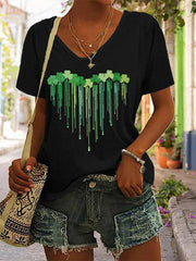 Women's St. Patrick's Day Printed V-neck T-shirt