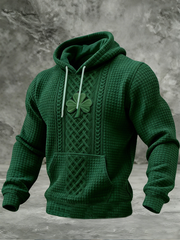 Men's St. Patrick's Day Shamrock Print Checkered Cotton Hoodie