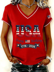 Women's USA Happy Birthday V-Neck T-Shirts