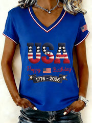 Women's USA Happy Birthday V-Neck T-Shirts