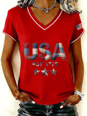 Women's USA 1776 V-Neck T-Shirts