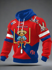 Men's Bunny Football Music Lover Printed Checkered Cotton Hoodie