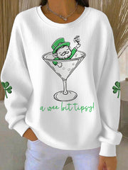 Women's Funny St Patrick's Day A Wee Bit Tipsy! Shamrock Print Casual Sweatshirt