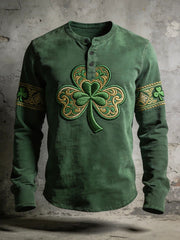 Men's St. Patrick's Day Printed Casual Button-Up T-Shirt