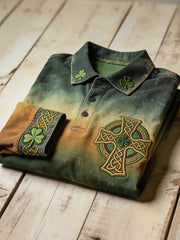 Men's St. Patrick's Day Printed Casual Button-Up T-Shirt