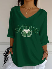 Women's St. Patrick's Day Shamrock Print Casual V-Neck Top