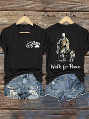 Women's Retro Walk For Peace Monks With Aloka Dog Printed V-neck T-Shirt