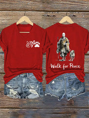 Women's Retro Walk For Peace Monks With Aloka Dog Printed V-neck T-Shirt