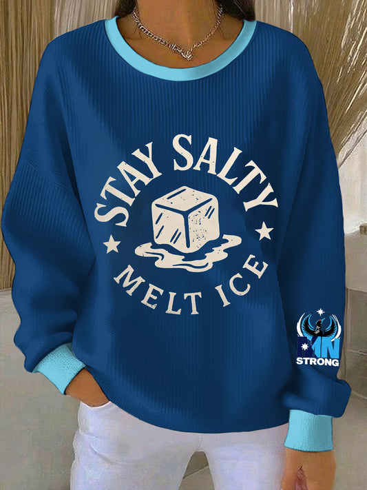 Women's Stay Salty Melt ICE Ribbed Round-Neck Sweatshirt