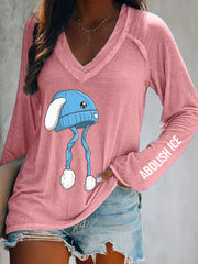 Women's Abolish ICE Print V-Neck Long-Sleeve T-Shirt
