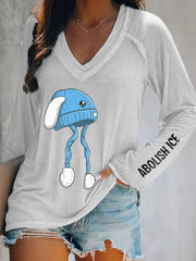 Women's Abolish ICE Print V-Neck Long-Sleeve T-Shirt