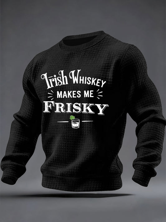 Men's Irish Whiskey Makes Me Frisky Printed Checkered Cotton Sweatshirt