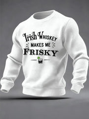 Men's Irish Whiskey Makes Me Frisky Printed Checkered Cotton Sweatshirt