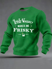 Men's Irish Whiskey Makes Me Frisky Printed Checkered Cotton Sweatshirt
