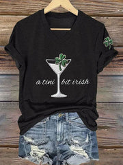 Women's St. Patrick's Day A Tini Bit Irish Shamrock Art Print V-Neck Short Sleeve T-shirt