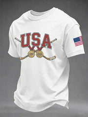 Men's American Hockey Print Casual T-Shirt