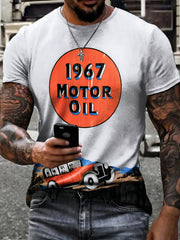 Men's Retro Motor Oil Poster Print Short Sleeves T-shirt