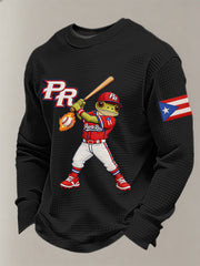 Men's Puerto Rico Baseball Print Casual Waffle Long Sleeve T-Shirt