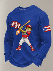 Men's Puerto Rico Baseball Print Casual Waffle Long Sleeve T-Shirt