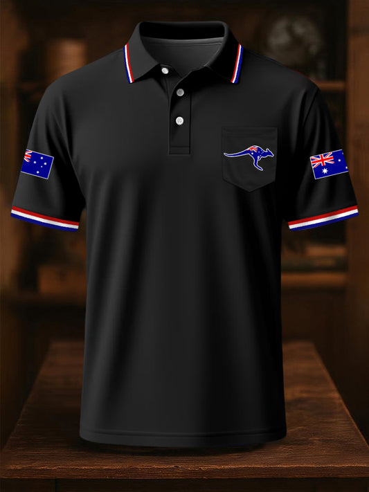 Men's Australian Flag Kangaroo Print Casual Pocket Top