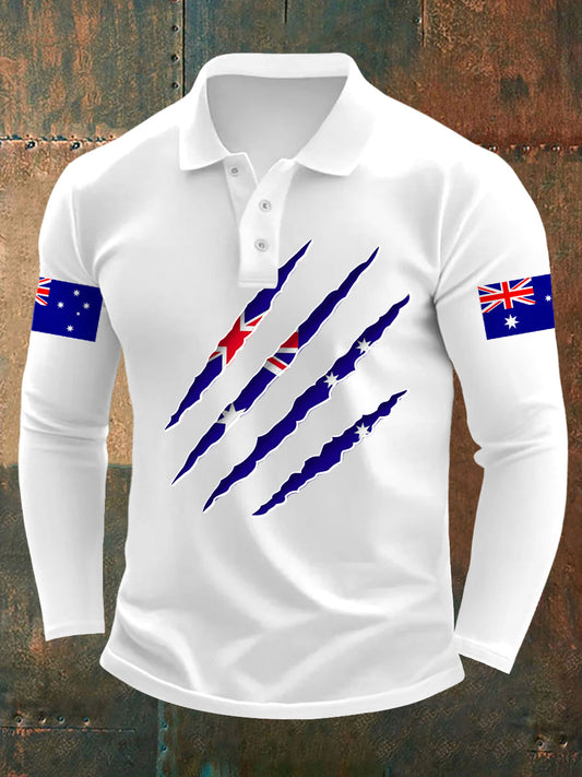 Men's Australian Flag Print Casual Long Sleeve Top