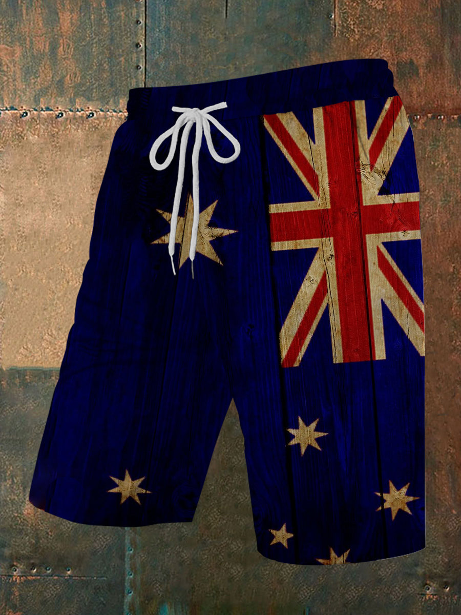 Men's  Retro Australian Flag Print Casual Shorts