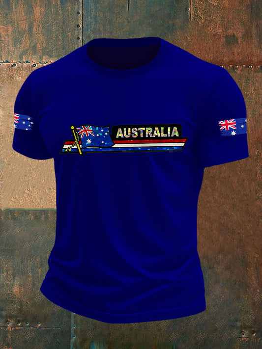 Men's Australian Flag Print CasualShort Sleeve T-Shirt