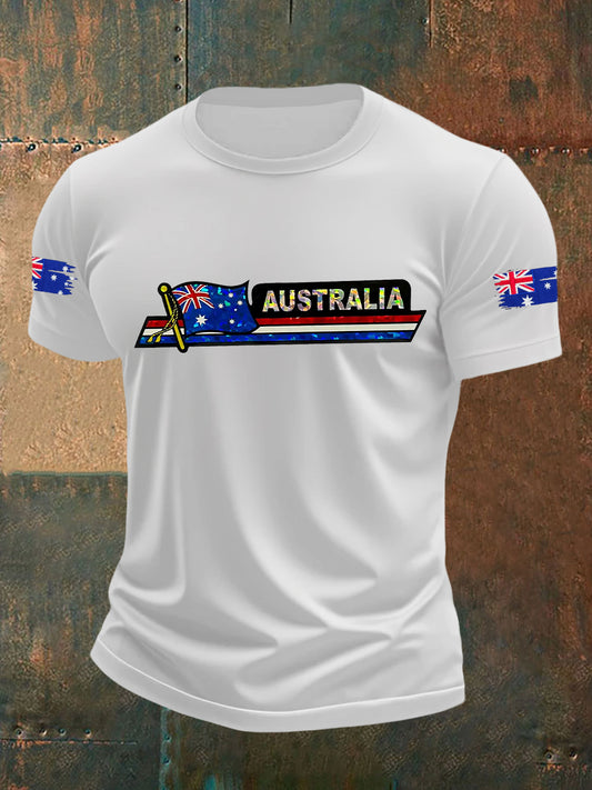 Men's Australian Flag Print CasualShort Sleeve T-Shirt