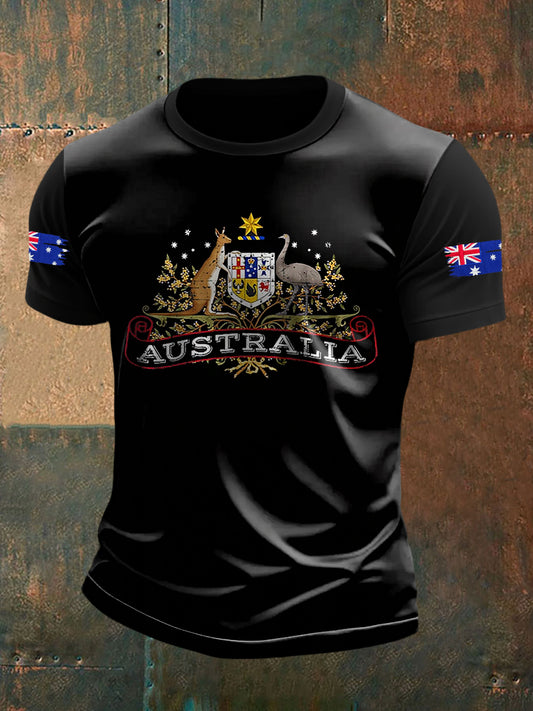 Men's Australian Flag Print Casual Short Sleeve T-Shirt