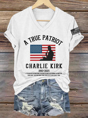 Women's A True Patriot R.I.P Charlie Kirk V-Neck Tee