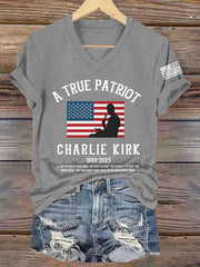 Women's A True Patriot R.I.P Charlie Kirk V-Neck Tee