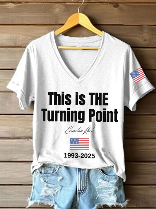 Women's This Is The Turning Point Print V-Neck T-Shirt