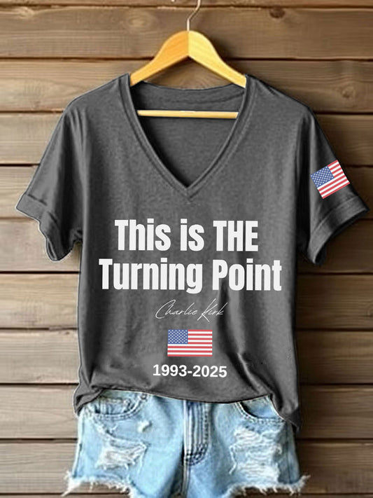Women's This Is The Turning Point Print V-Neck T-Shirt