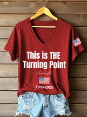 Women's This Is The Turning Point Print V-Neck T-Shirt