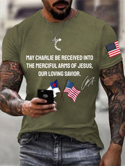 Men's "May Charlie be accepted into the compassionate arms of our loving Savior Jesus" Charlie Kirk signed commemorative T-shirt