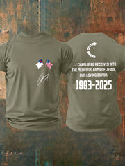 Men's "May Charlie be accepted into the compassionate arms of our loving Savior Jesus" Charlie Kirk signed commemorative T-shirt