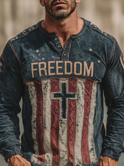 Men's Freedom Print Casual Button T-Shirt