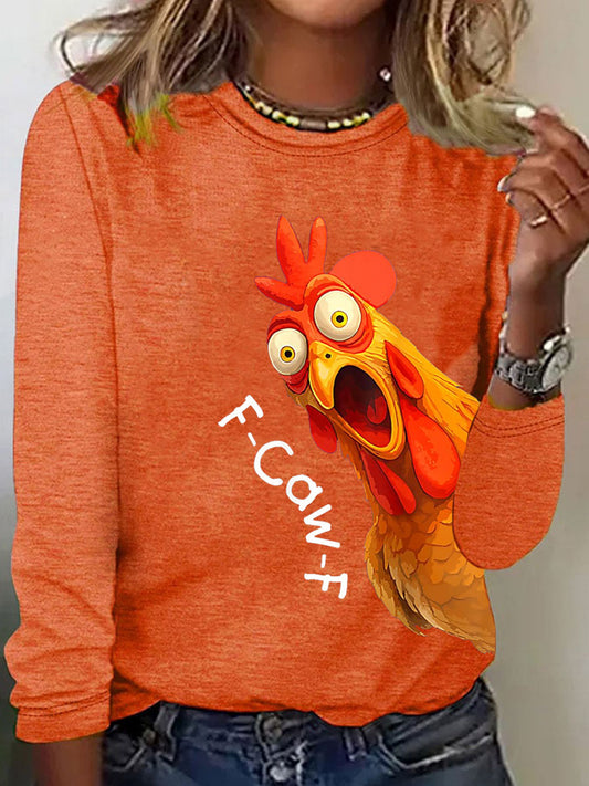 Women's Thanksgiving Turkey F-Caw-F Print Long-sleeve T-shirt