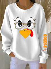 Women's Retro Thanksgiving GOBBLE Print Round Neck Sweatshirt