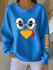 Women's Retro Thanksgiving GOBBLE Print Round Neck Sweatshirt