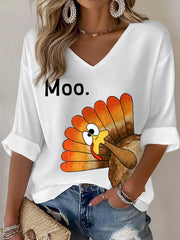 Women's Retro Thanksgiving GOBBLE Print  Waffle T-shirt