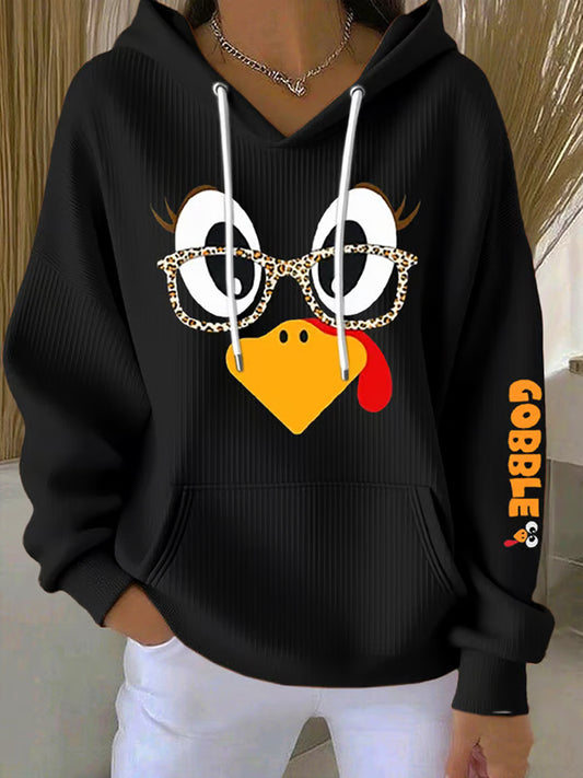 Women's Retro Thanksgiving GOBBLE Print Hoodie