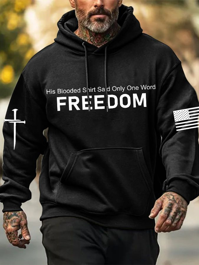 Men's Freedom Printed Oversized Drop-Shoulder Hoodie with Pockets