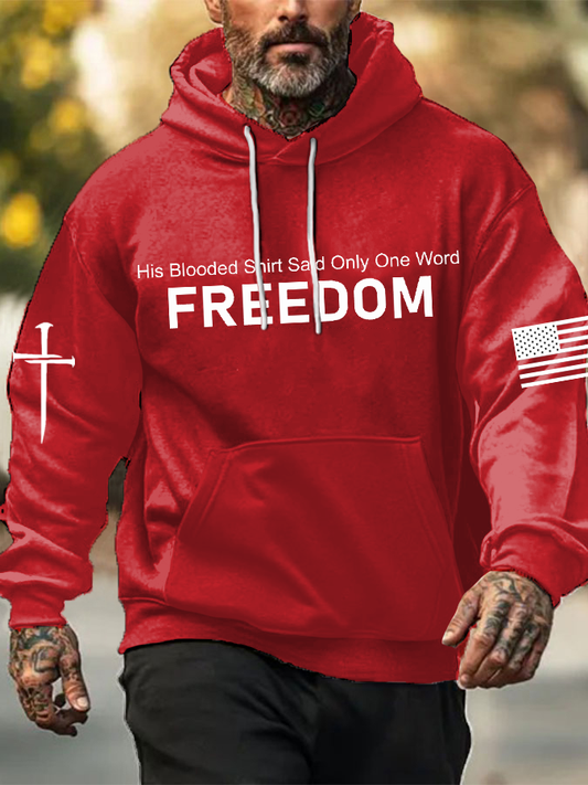 Men's Freedom Printed Oversized Drop-Shoulder Hoodie with Pockets