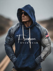 Men's Freedom Over Fear Printed Casual Hoodie