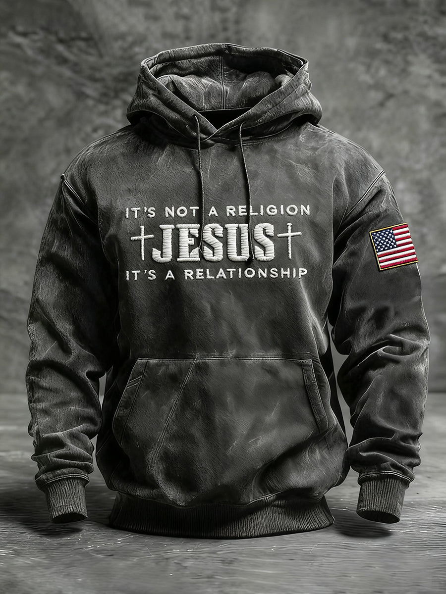 Men's Vintage Jesus Cross  Oversized Drop-Shoulder Hoodie with Pockets