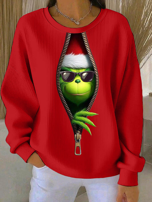 Women's Funny Classic Christmas Cartoon Character Print Casual Sweatshirt