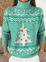 Women's Merry Christmas Print Knit Turtleneck Pullover Sweater