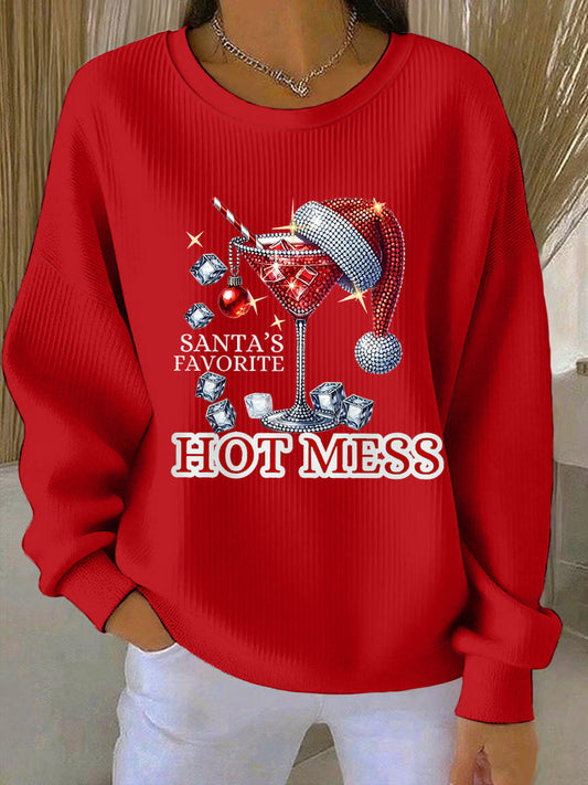 Women's Funny Christmas Santa's Favorite Hot Mess Casual Sweatshirt